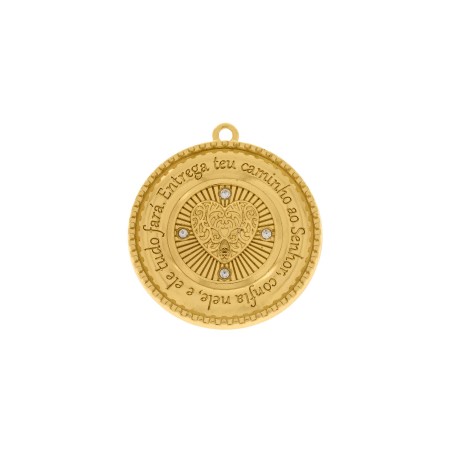 Pingente Medalha com Salmo Ouro 43mm