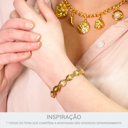 Bracelete Olho Grego Dourado com Pérola 66mm