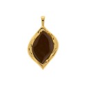 Pingente Folha Ouro com resina Marrom 56mm