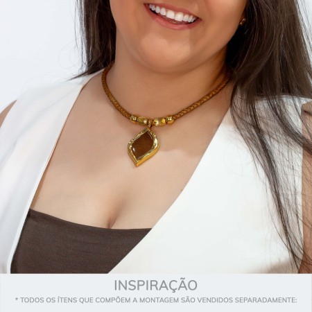 Pingente Folha Ouro com resina Marrom 56mm