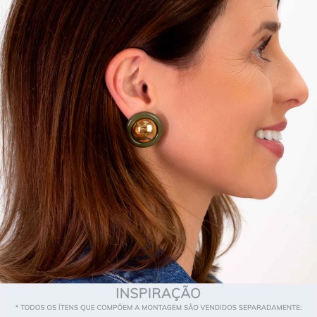 Brinco de Esfera Ouro com Verde Oliva 26mm