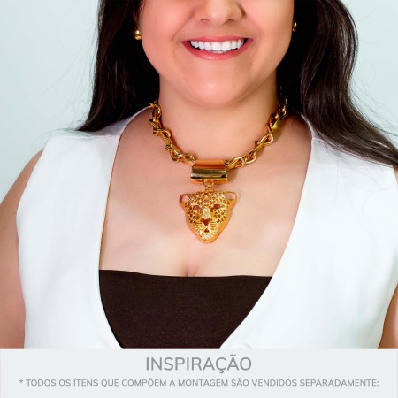 Pingente Onça Ouro com Strass 54mm