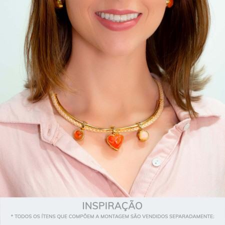 Passador Coração Ouro com Pedra Coral 21mm