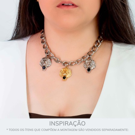 Pingente Leão Níquel com Strass 33mm