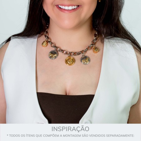 Pingente Redondo Níquel com Leão Ouro 29mm