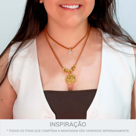 Pingente Redondo Leão Ouro com Strass 32mm