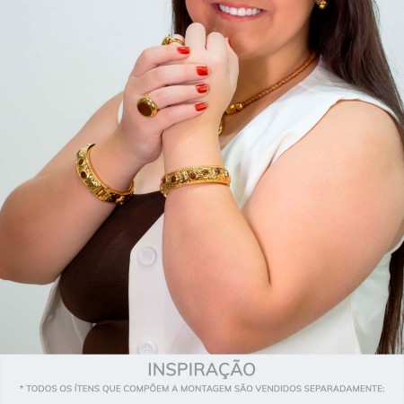 Bracelete Dourado Boêmio Marrom com Strass 72mm