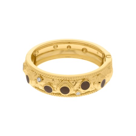 Bracelete Dourado Boêmio Marrom com Strass 72mm