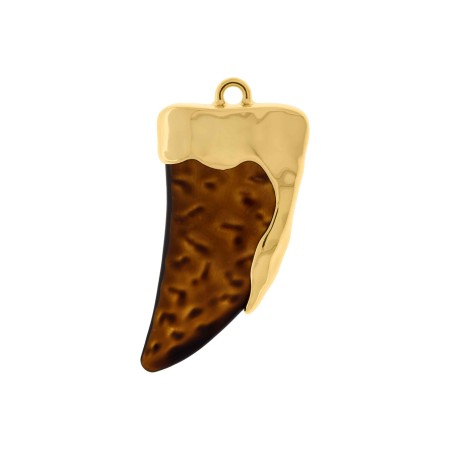 Pingente Dente Dourado com Acrílico Café Translucido 50mm