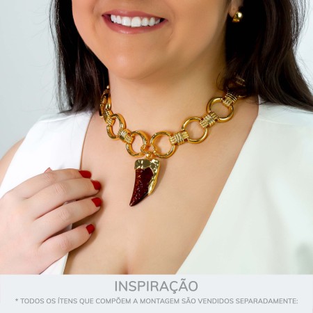Pingente Dente Dourado com Acrílico Café Translucido 50mm