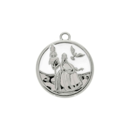 Pingente Medalha Oxalá Níquel com Branco 26mm