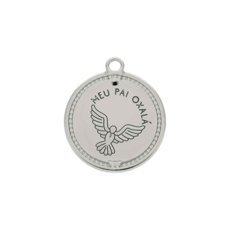 Pingente Medalha Oxalá Níquel com Branco 26mm