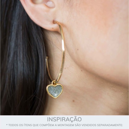Pingente Coração Ouro com Glitter Prata 16mm