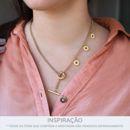 Pingente Girassol Ouro com Amarelo 15mm