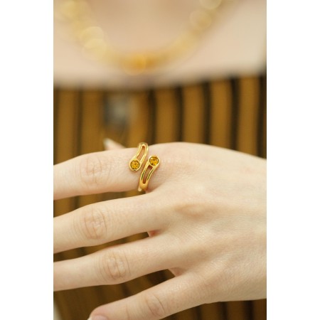 Anel Ouro com Strass Âmbar N° 17