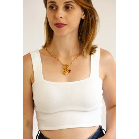 Pingente Ponto de Luz Ouro com Strass Vermelho 15mm