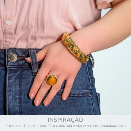 Bracelete Dourado Boêmio Caramelo com Strass 72mm