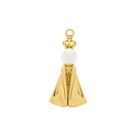 Pingente Nossa Senhora Aparecida Dourado com Pérola 37mm