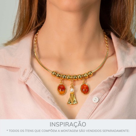 Pingente Nossa Senhora Aparecida Dourado com Pérola 37mm