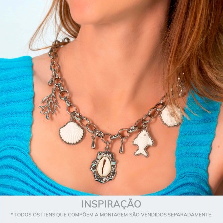 Pingente Concha Níquel com Off White 28mm