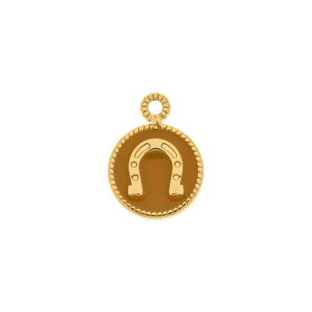 Pingente Ferradura Dourado com Amarelo Queimado 18mm