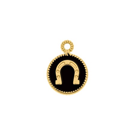 Pingente Ferradura Dourado com Preto 18mm