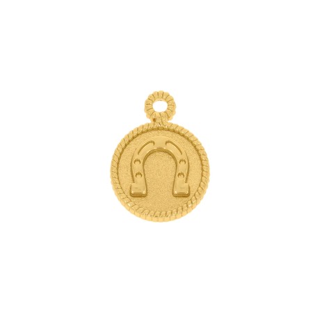 Pingente Medalha Ferradura Dourado 18mm
