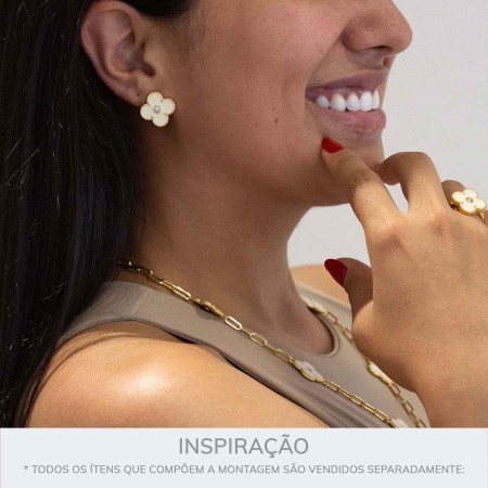 Brinco Trevo Dourado com Off White 18mm