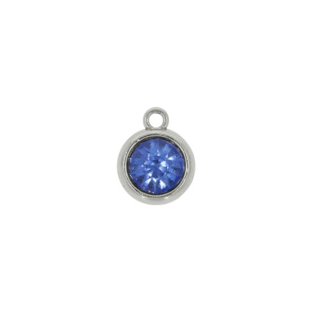 Pingente Ponto de Luz Níquel com Strass Azul 15mm