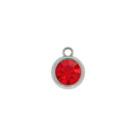 Pingente Ponto de Luz Níquel com Strass Vermelho 15mm