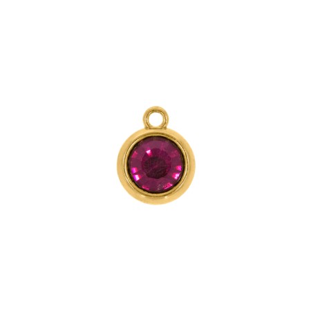 Pingente Ponto de Luz Ouro com Strass Pink 15mm
