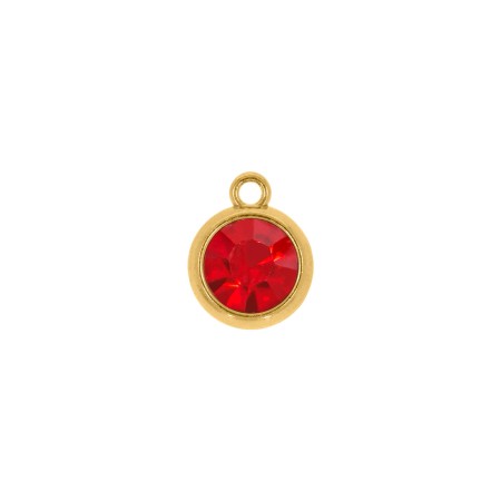 Pingente Ponto de Luz Ouro com Strass Vermelho 15mm