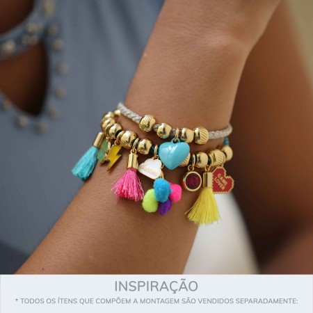 Pingente Ponto de Luz Ouro com Strass Pink 15mm