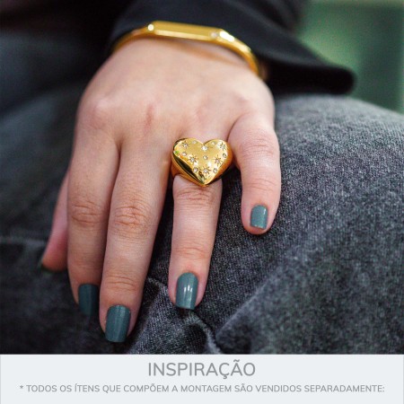 Anel de Coração Ouro com Strass N° 21