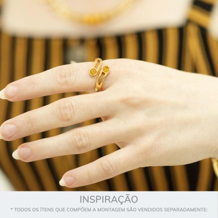 Anel Ouro com Strass Âmbar N° 17