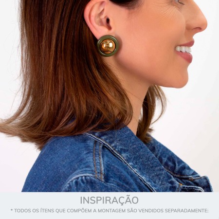 Brinco de Esfera Ouro com Verde Oliva 26mm