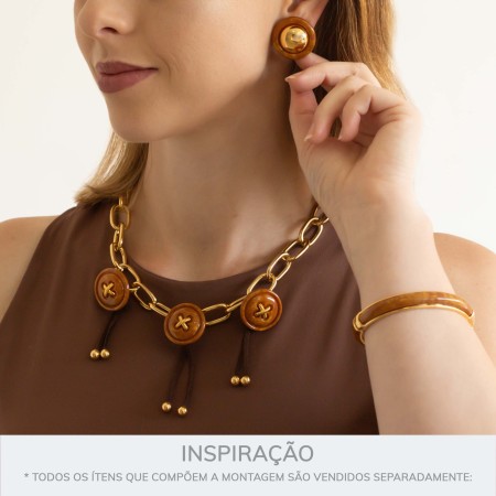 Brinco de Esfera Ouro com Caramelo Mesclado 26mm