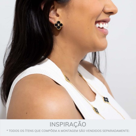 Brinco Trevo Ouro com Preto 18mm