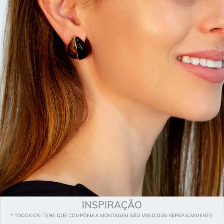 Brinco Gota Dourado com Preto 21mm