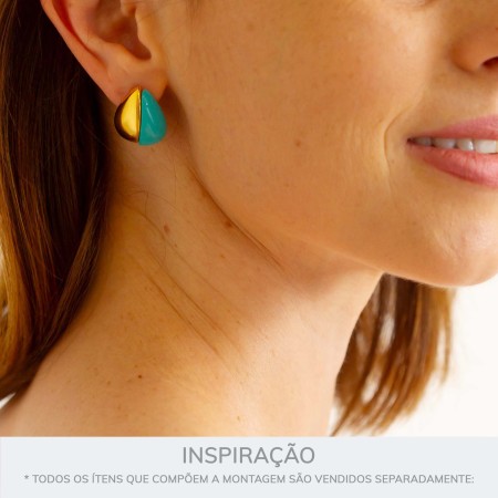Brinco Gota Dourado com Azul Tiffany 21mm