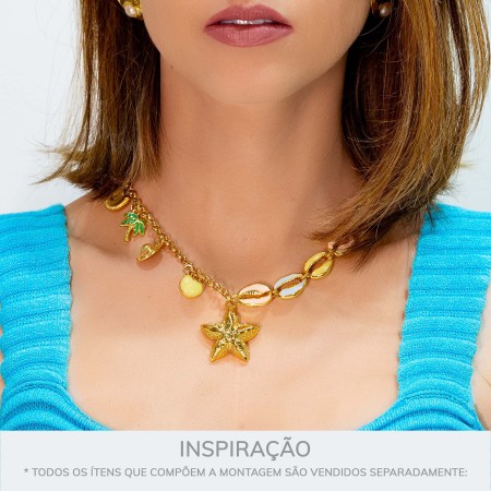 Pingente Búzio Ouro com Azul Claro 18mm