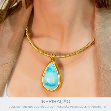 Pingente Gota Dourado com Azul Turquesa 63mm