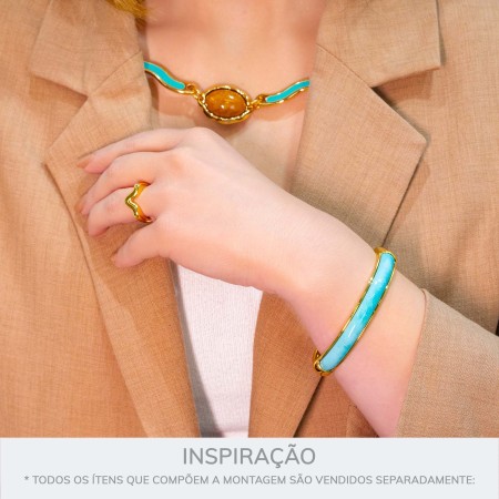 Bracelete Dourado com Azul Turquesa 68mm