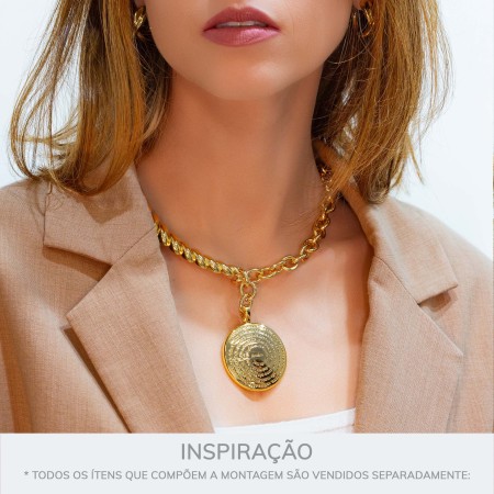 Pingente Medalha Oração Pai Nosso Dourado 51mm