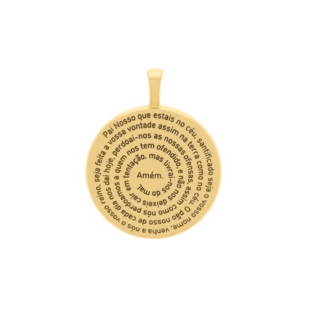 Pingente Medalha Oração Pai Nosso Dourado 51mm