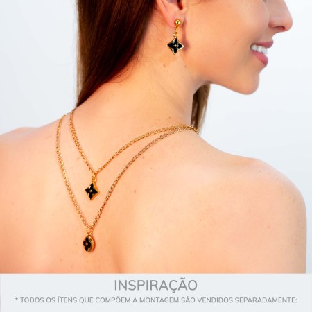 Pingente Flor Dourado com Preto 19mm