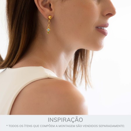 Pingente Dourado Duo Strass Azul e Verde14mm