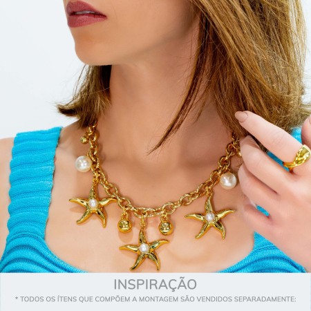 Pingente Estrela-do-Mar Dourada com Pérola 42mm