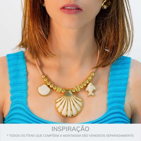 Pingente Peixe Dourado com Off White 32mm