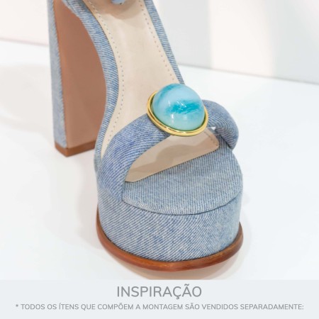 Passador Redondo Dourado com Azul Turquesa 39mm